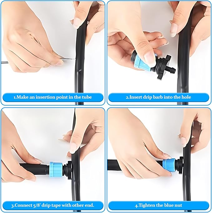 50pcs 5/8" Drip Tape Connectors with 1/4" Barb for Drip Irrigation Hose Mainline 6mm Drill Hole, Drip Irrigation Tube Connectors, Drip Tape Sprinkler RK0617 Starter 1/4" Barb x 5/8" Tape Swivel