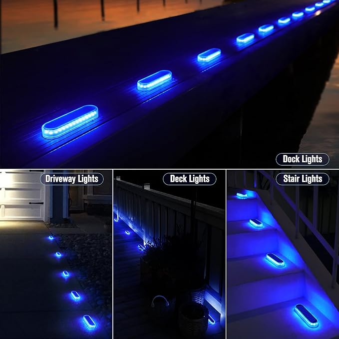 Honalia Solar Dock Lights Outdoor Waterproof IP68, Driveway Lights Solar Powered 6 Pack, Blue Solar Deck Lights Warning Concrete Step Lights for Driveway Deck Stairs Marine Dock Runway