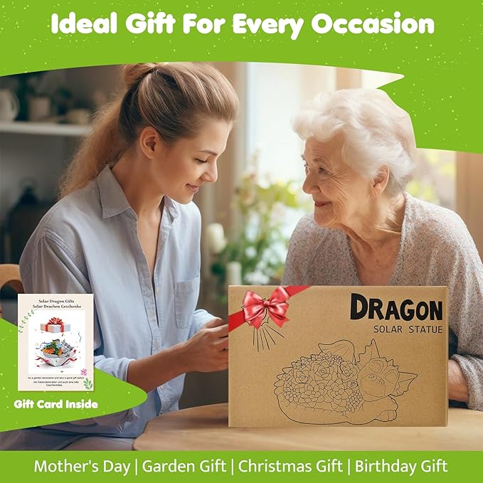 Solar Dragon Statue with Succulent Lights - Dragon Garden Sculptures & Statues,Garden Decor for Outdoor Yard Art Ornaments 9.1inch (Gray)