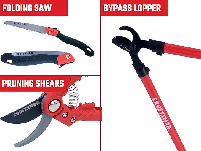 CRAFTSMAN CMXMKIT0170 Tree & Shrub Pruning Set with Bypass Pruning Shears, Bypass Lopper and Folding Pruning Saw