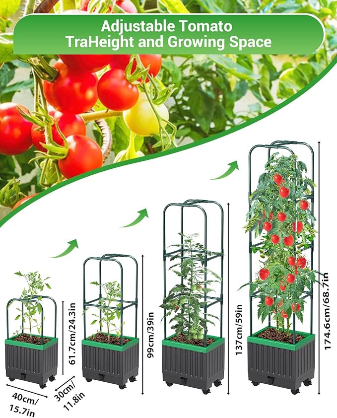 Tomato Planter Box with Trellis, 68.7" Tall Self Watering Tomato Cages for Climbing Vegetables Plant, Raised Garden Bed for Garden, Tomato Plant Support Pots for Patio Indoor Outdoor(68.7" )