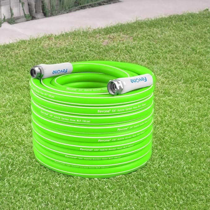 Fevone 100 ft Garden Hose, Heavy Duty Water Hose, Hybrid Polymer, Kink Resistance, Flexible, Durable, Leak Free, Aluminum Fittings, 3/4" GHT, 5/8" ID, 600 Psi, Drinking Water Safe