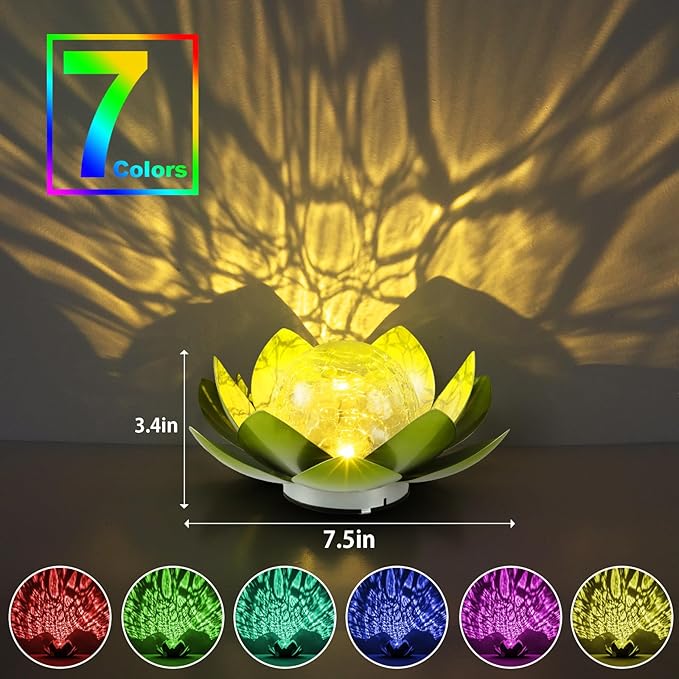 Garden Solar Light Outdoor(2Pack),Crackle Globe Glass Lotus Decoration, Waterproof Metal LED Flower Lights for Patio,Lawn,Walkway,Tabletop,Ground