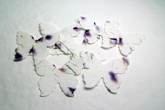 Of The Earth Handmade Paper - Wildflower Seed Paper Butterfly Shape - Large 3" - Set of 24 (58s Purple & Fern)