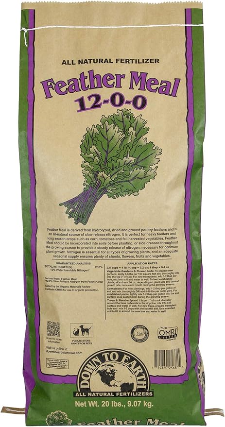 Down To Earth Organic Feather Meal Fertilizer Mix 12-0-0, 20 lb
