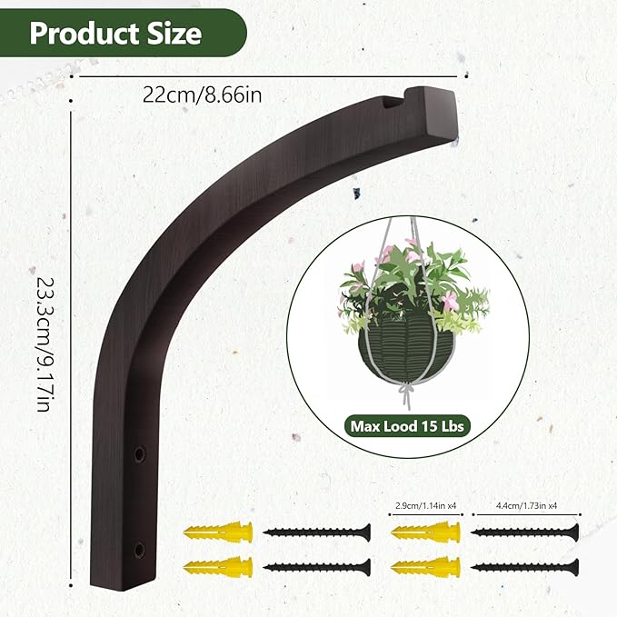 FGSAEOR Stylish Wooden Plant Hanger, 2 Pack 8 Inch Indoor Outdoor Wall Hooks for Planter Basket Hanging Flower Pot Bracket Lanterns Wind Chimes Decoration, Premium Beech Wood Home Decor, Walnut Color