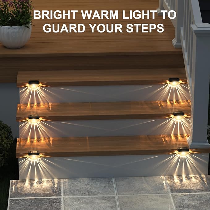8 Pack Solar Deck Lights Outdoor, Solar Step Lights Waterproof for Outside, Yard, Patio, Garden, Pool, Railing, Stairs, Fence (Warm White)