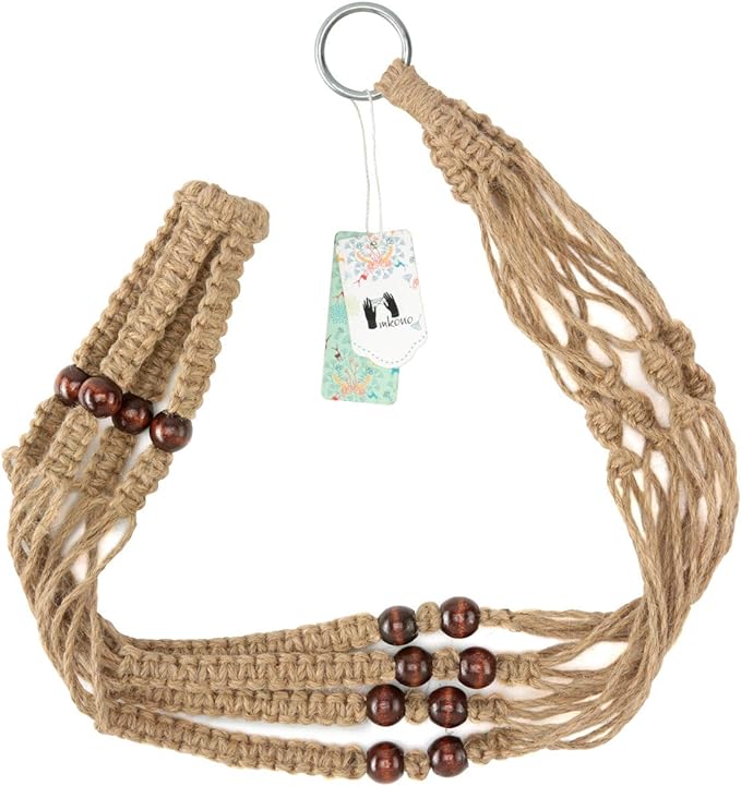 Mkono Macrame Plant Hanger Indoor Hanging Planter Basket with Wood Beads Decorative Flower Pot Holder No Tassels for Indoor Outdoor Boho Home Decor 35 Inch, Brown, Set of 3 (POTS NOT Included)