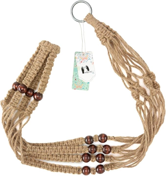 Mkono Macrame Plant Hanger Indoor Jute Hanging Planter Basket with Wood Beads Decorative Flower Pot Holder No Tassels for Indoor Outdoor Boho Home Decor 35 Inch, Brown, Set of 2 (POTS NOT Included)