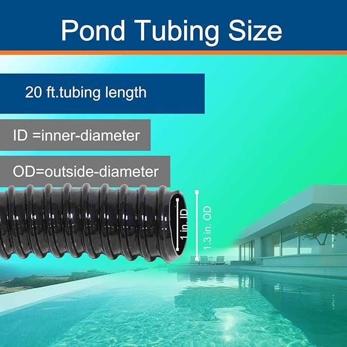 1 Inch Pond Tubing, 1" ID Corrugated Water Pipe, 20 Feet Length Flexible PVC Hose Pipe with Pipe Fittings, Aquarium, Pond Waterfall, Garden Pond Pump Drainage Tube Black
