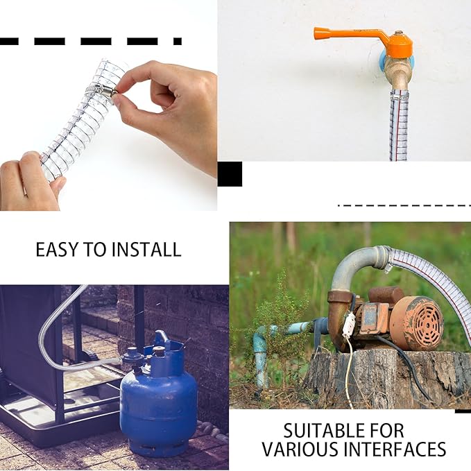 Frienda Heavy Duty Steel Wire Flexible Tubing with Fasteners PVC High Pressure Drain Hose Tube Pond Tubing Clear Wire Reinforced for Pond Bilge Pump Vacuum Suction Hose(3.3 Ft, 1 Inch Id)