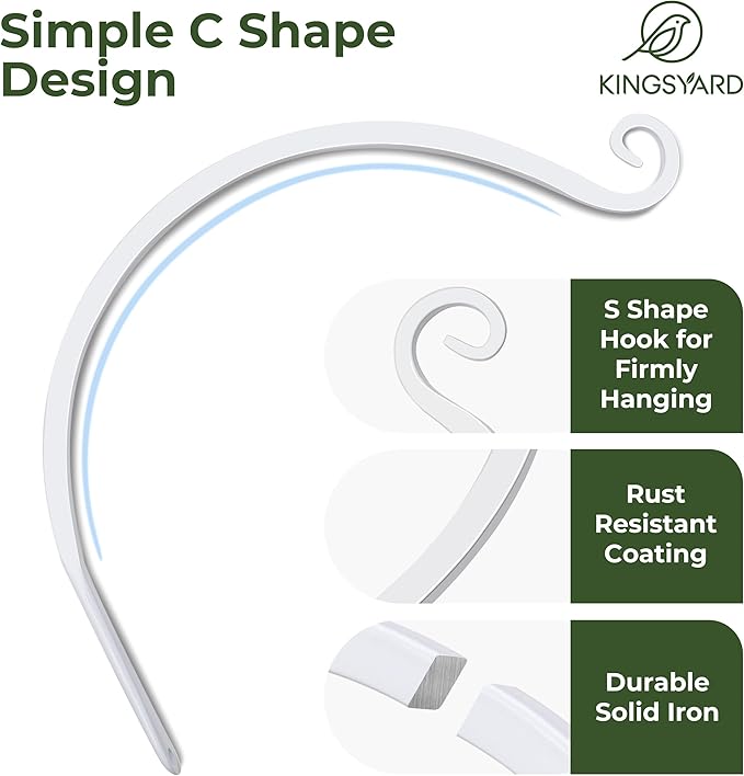 Kingsyard 2-Pack Wall Plant Hanger Outdoor - Heavy Duty Metal Hanging Bracket Hooks for Hanging Plant, Bird Feeders, Lanterns, Wind Chimes Outdoor & Indoor, 8-Inch/White