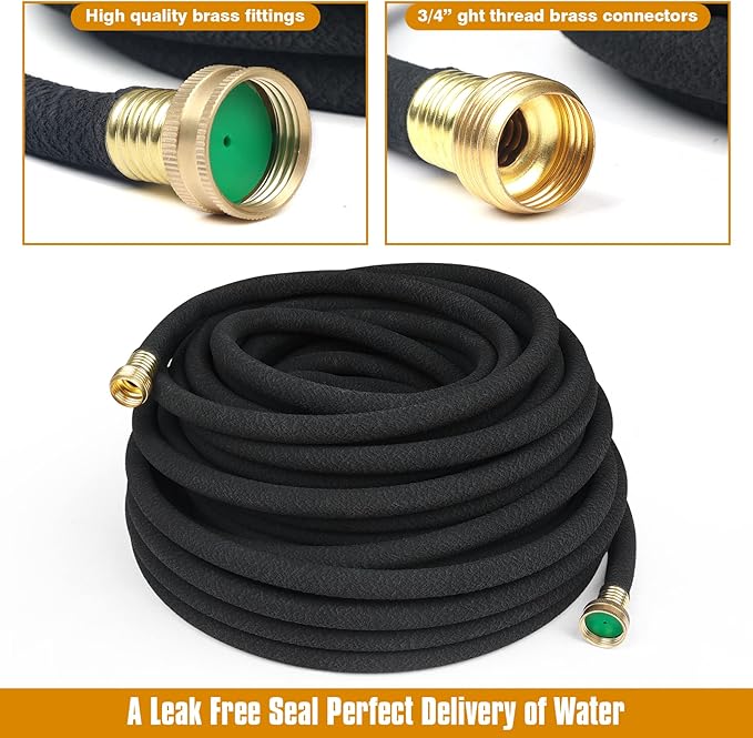 Soaker Hose 50ft for Garden Beds, Solid Brass Interface Irrigation Save 70% Water Heavy Duty Rubber 1/2" Diameter Great for Gardens/Flower Beds
