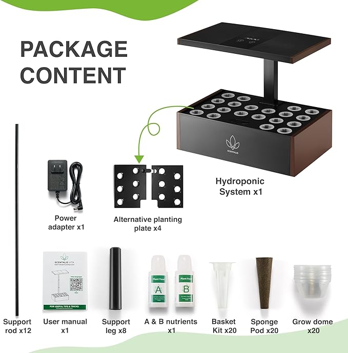 Vita Indoor Hydroponics Growing System Kit, 12/16/20 Pods, 10L Water Tank, Indoor Herb Garden with 5X Faster Growth, Indoor Gardening System with 25" Extendible Rod for Indoor Plants