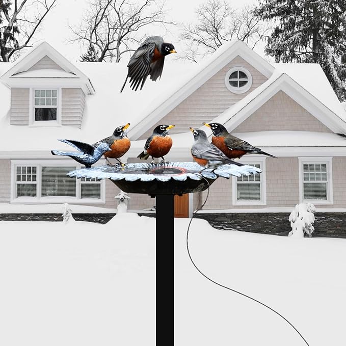 Bird Bath Heater Pond Heater 70W Shallow Water Pond deicer Energy-Saving, thermostatically Controlled Winter Outdoor with a Protective Socket Cover (Single ice Melter)