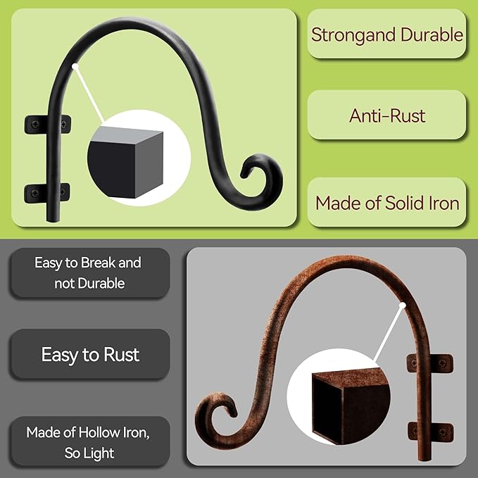 AJART Hanging Plant Hanger Outdoor: Bird Feeder Hangers for Outside - 8 inch Plant Hooks for Hanging Flower Baskets 4 Pieces