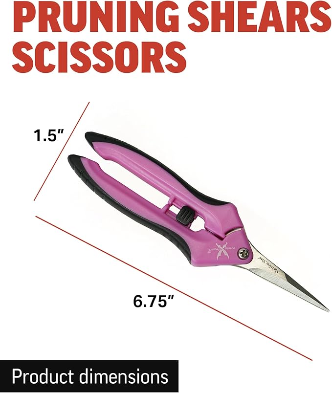 Piranha Pruner Trimming Scissors Garden Shears, Plant Trimmers, Gardening Hand Tools, Straight Stainless Steel Blade, Pink Handle