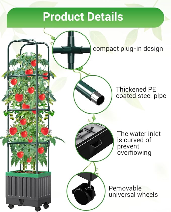 Tomato Planter Box with Trellis, 68.7" Tall Self Watering Tomato Cages for Climbing Vegetables Plant, Raised Garden Bed for Garden, Tomato Plant Support Pots for Patio Indoor Outdoor(68.7" )