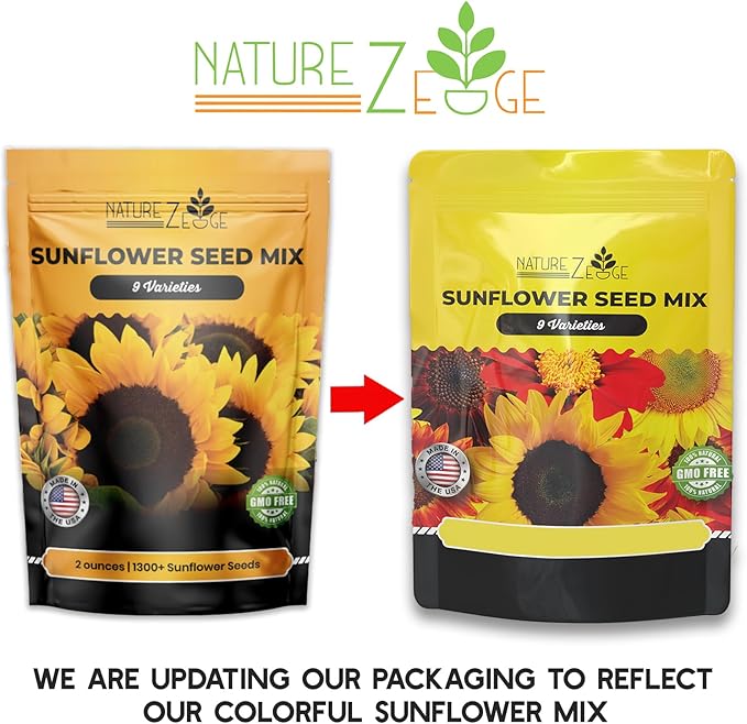 NatureZ Edge 1300+ Sunflower Seeds Garden Variety Pack, Bulk Sunflower Seeds for Planting Flowers, Get More Sunflower Seeds to Plant, Mammoth, Dwarf, Lemon Queen, Giant and More. 2oz Packet