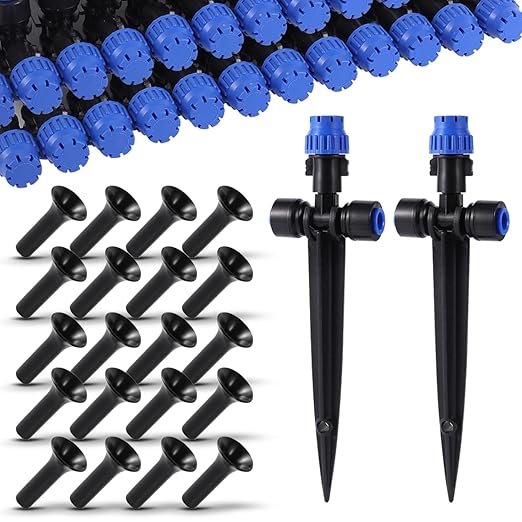 50-Pack Quick Connect Dripper Drip Irrigation Emitters for 1/4" Tubing - Easy Install Adjustable Flow Watering Flower Beds, Garden - Misting Nozzle