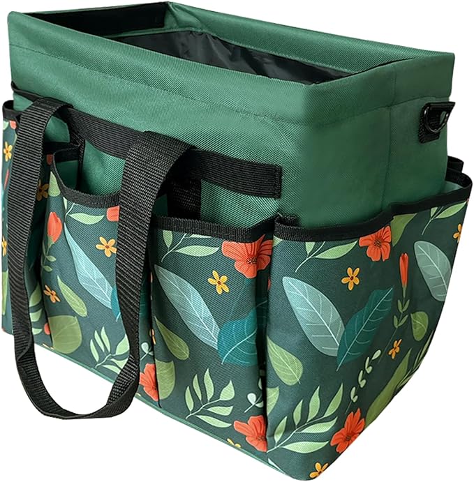 Garden Tote Bag, Oxford Garden Tools Storage Bag with 8 Pockets, Portable Garden Tool Organizer Bag with Adjustable Shoulder Strap, Ideal Gardening Gifts for Gardening Lovers No Tools (Green)