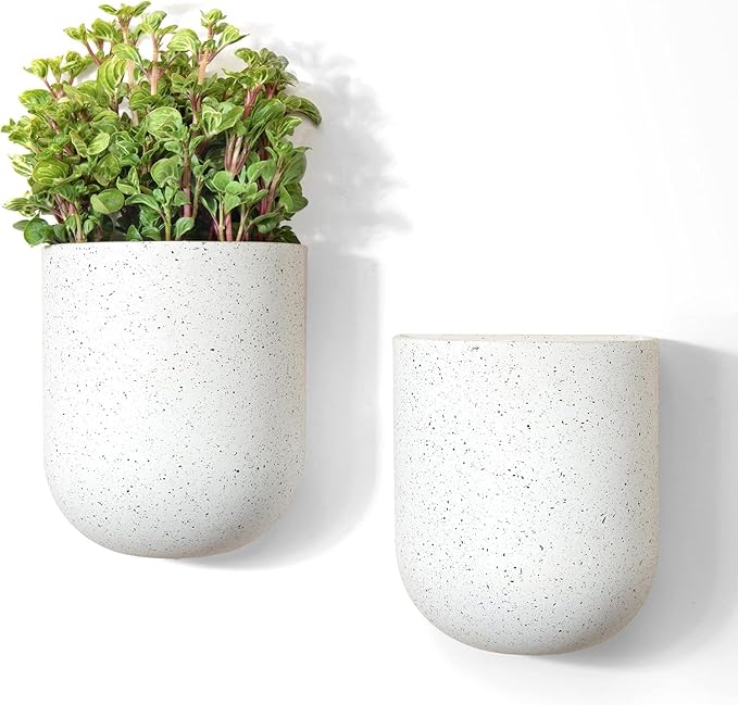 LA JOLIE MUSE Wall Hanging Planters for Indoor Plants,Hanging Flower Pots for Air Plants Succulent, Set of 2, 6 Inch, Speckled White
