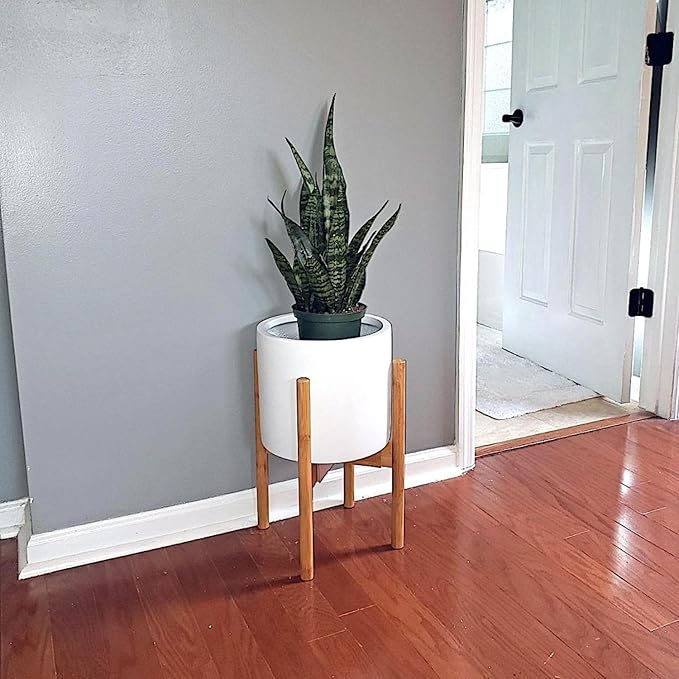 Fox & Fern Adjustable Plant Stand Indoor — 8 to 12 Inch Mid Century Modern Plant Stand with Adjustable Width; Plug In Design; Easy to Assemble; Two Height Options - For 8, 9, 10, 11 & 12 Inch Pots