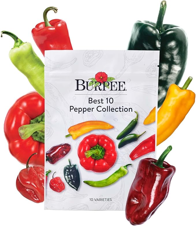 Burpee Best Collection | 10 Packets of Non-GMO Fresh Mix of Hot Pepper & Sweet Varieties | Jalapeno, Bell Pepper Seeds & More, Seeds for Planting