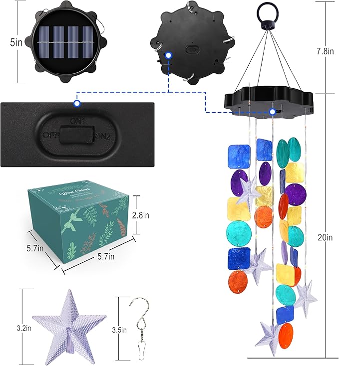 Solar Wind Chimes for Outside, Colorful Shell Gifts for Mom Grandma Women, Waterproof Solar Outdoor Decorative Mobile Lights for Garden, Yard, Patio, Window, Party, Outdoor Decorations