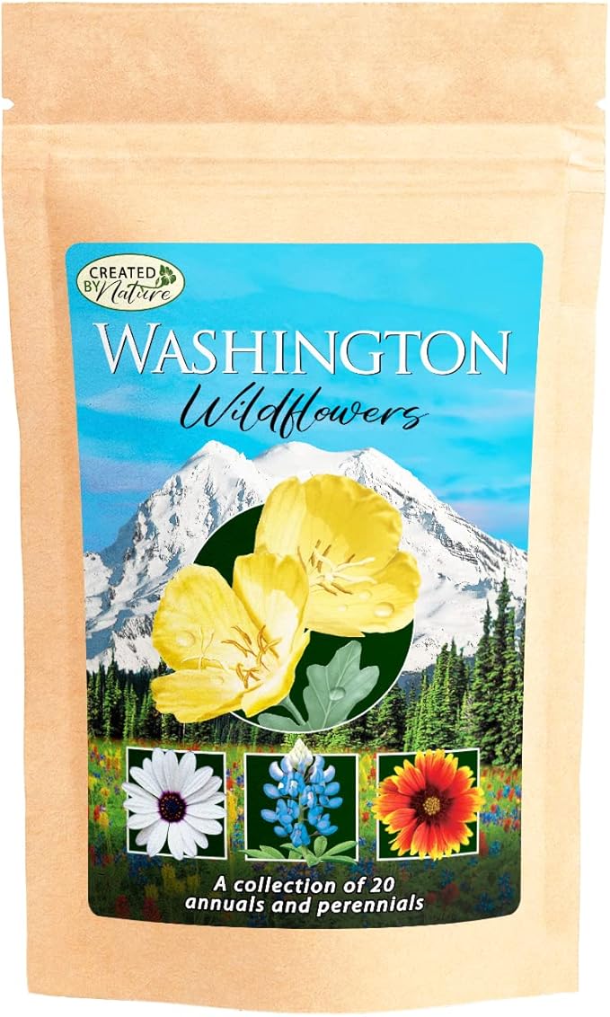 Washington Wildflower Seed Mix, Covers 325 Sq Ft, 20 Flower Varieties, Over 60,000 Seeds - Created By Nature