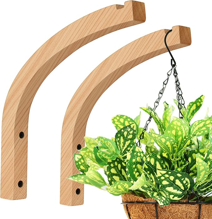 FGSAEOR Plant Hanger, Wall Planters for Indoor Plants, Wooden Wall Mounted Hanging Plant Hooks, Basket Hooks for Lanterns, Flower Bracket, Wind Chimes, Decoration (2-Pack,8-Inch)