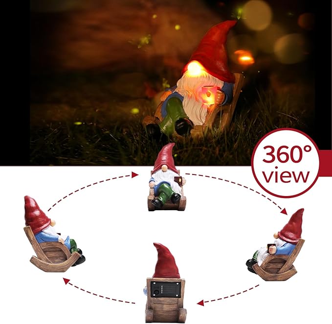 Solar Garden Gnomes Outdoor Statue with Solar Lights,7.1“ Figurine Lights Solar Garden Yard Decorations Outdoor Decorations for Patio,Yard,Lawn Ornament,Mom Gift Unique Housewarming Gifts