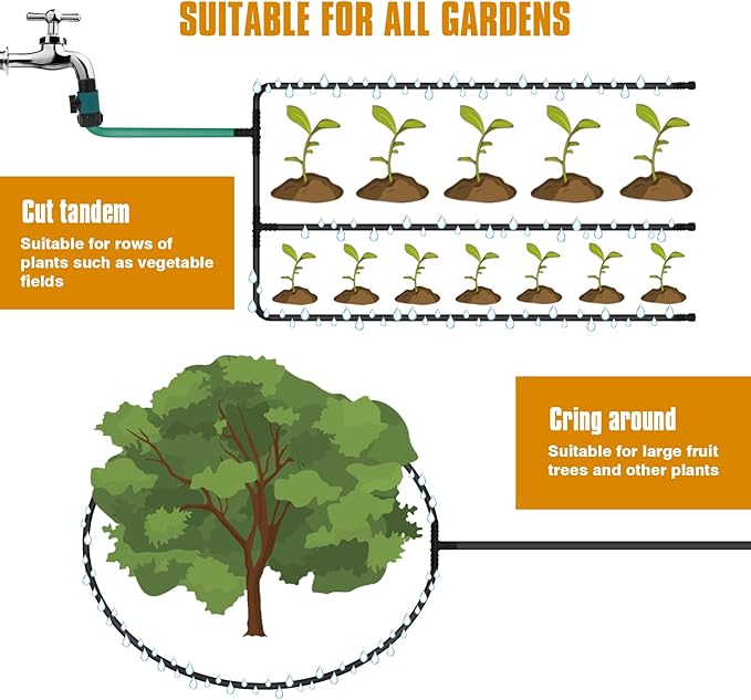 Soaker Hose 25ft for Garden Beds, Solid Brass Interface Irrigation Save 70% Water Heavy Duty Rubber 1/2" Diameter Great for Gardens/Flower Beds