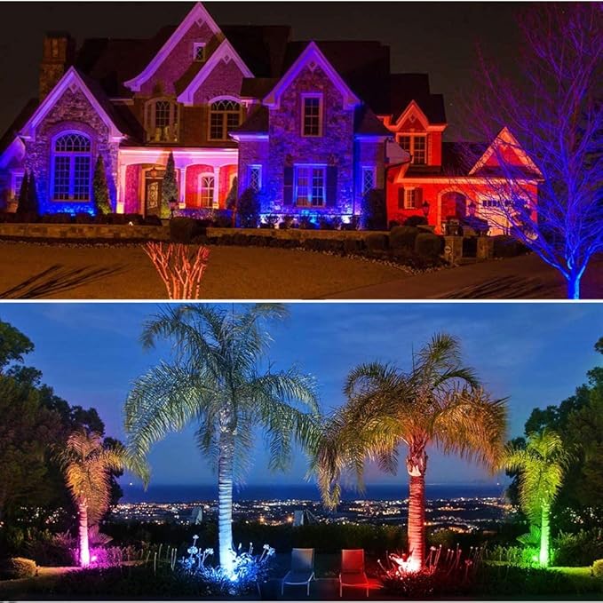 Pack of 2, 12V Low Voltage Outdoor LED Landscape Lights Waterproof Spotlight with Spike Stand for Driveway, Outdoor Lawn Lighting, Flood Garden, Yard (9W RGB)