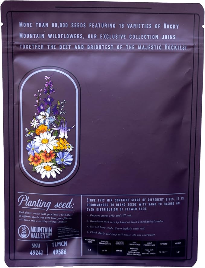 Wildflower Seeds Bulk, 2 Oz. 80,000+ Seeds, Rocky Mountain Wildflower Seeds, 18 Non-GMO Varieties of Rocky Mountain Flower Seeds - Rocky Mountain Seed Mix for Planting - Pollinator Wildflower Seeds