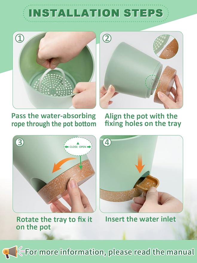 6in Self Watering Pots for Indoor Plants - 3pcs Bottom Watering African Violet Planters with Drainage, Plastic Houseplant Flower Pots for Snake Plant Succulent Garden Live Plants