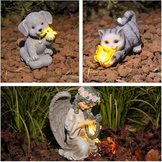 Solar Garden Statues Outdoor Angels Lights, Unique Housewarming Garden Gifts for Women Mom Wife Grandma and Sisters,Cute Angels Sculpture Decoration for Patio, Terrace, Balcony, Lawn