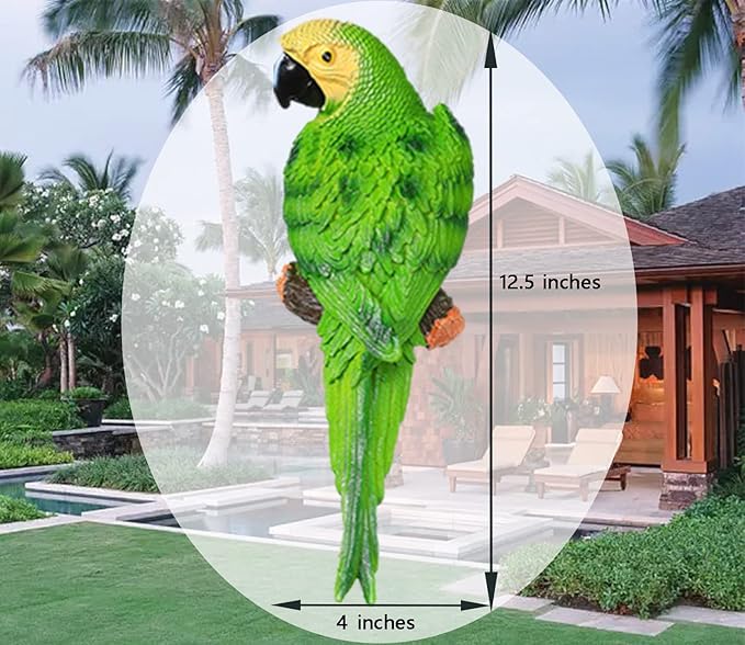 Bright Resin Parrot Statues and Figurines Home Decorations, Realistic Tropical Parrot Sculpture for Wall Decor, Tree, Patio, Garden, Outdoor Pool Statues DIY Bird Ornament(Green)