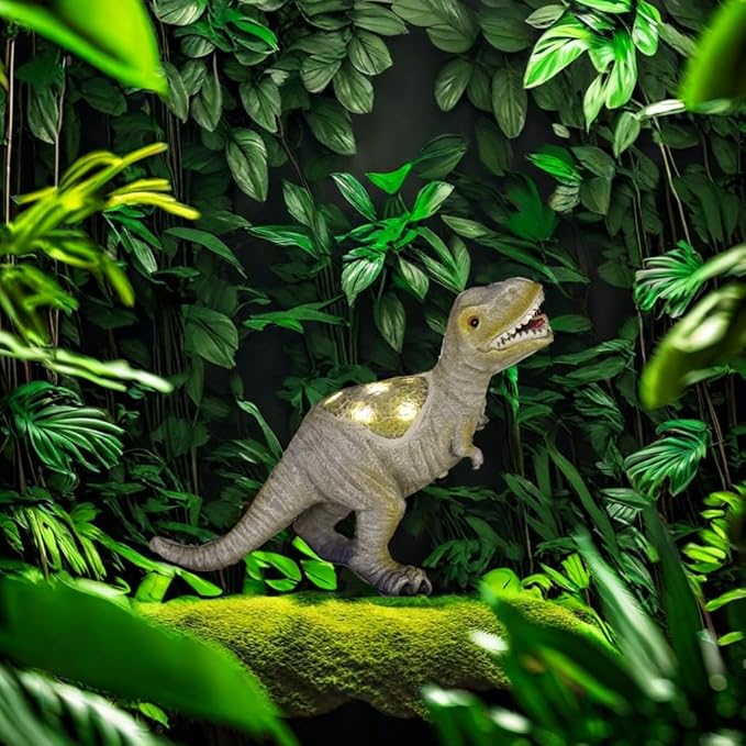 Solar Powered Lifelike Dinosaur Garden Statue Hand-Made Glass Craftsmanship Resin Outdoor Tyrannosaurus Figurine Light Decoration Home Decor Lawn Yard Patio Porch Ornament Gift
