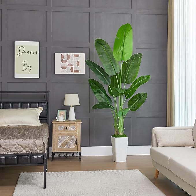 Lifelike Bird of Paradise Silk Artificial Plant Faux Banana Leaf Tree for Home Decor - Perfect Indoor Floor Plant with 9 Trunks (1, Black Planter, 6 FT)