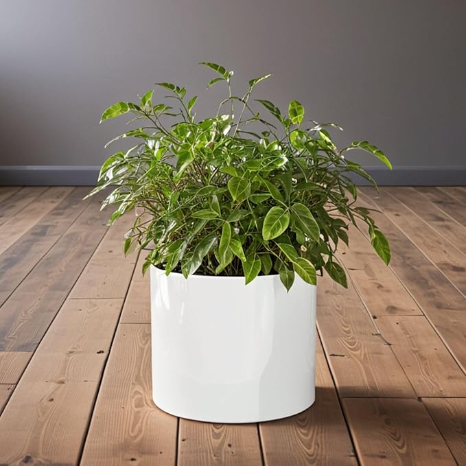 Fox & Fern 8 Inch Plant Pot with Drainage Plug — Premium Lightweight Fiberstone Glossy White Planter; Indoor & Outdoor Planter; 8 Inch Pots for Plants; Weather Resistant & UV Resistant