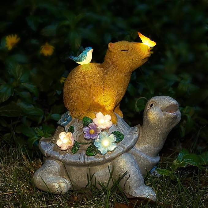 Turtle Gifts for Women, Solor Statue for Garden, Turtle and Capybara Figurine with Lights, Outdoor Decorations for Yard Lawn Patio, Gifts for Mom Grandma Mother in Law Gardener Mother'Day