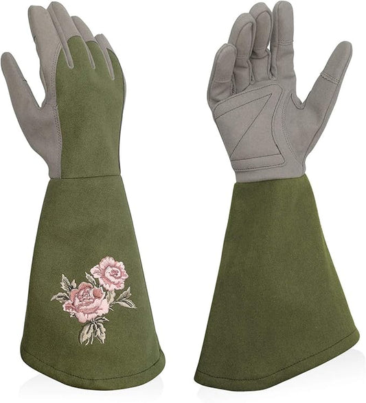 Rose Pruning Gloves Thorn Proof, Embroidery Leather Gardening Gloves with Extra Long Forearm Protection