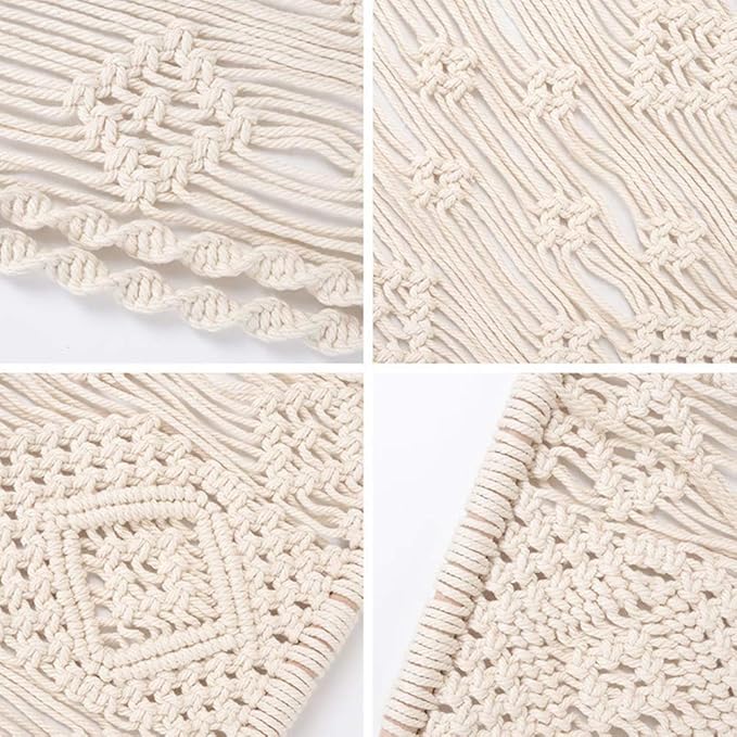 AMIAEDU Macrame Wall Hanging Shelf, Handmade Indoor Boho Pot Basket Hanger Holder, Rope Plant Hanger for Wall Decor (White)