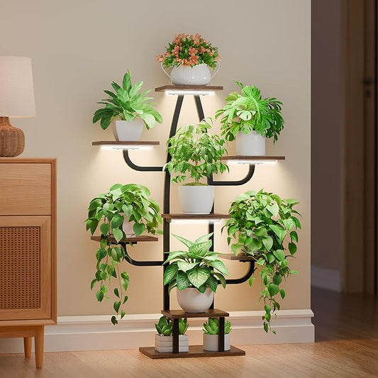 Indoor Plant Stand with Grow Light - 8 Tier Plant Shelf indoor, 43" Corner Stand with Multiple Tiers, Cactus Flower Holder for Living Room, Patio, Hallway