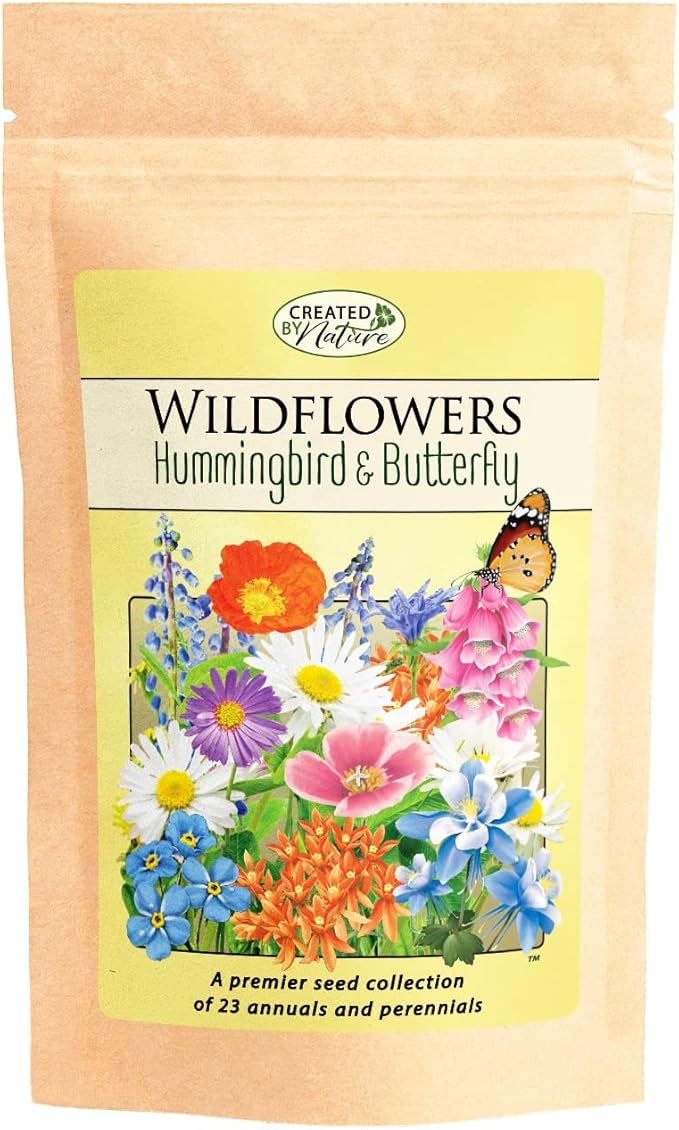 Hummingbird and Butterfly Wildflower Seed Mix, Covers 325 Sq Ft, 23 Flower Varieties, Over 60,000 Seeds - Created By Nature