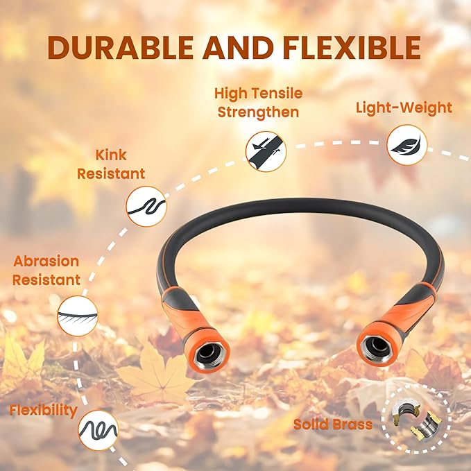 Giraffe Tools Garden Leader Hose 15ft x 5/8", Short Water Hose Heavy Duty, Flexible, Lightweight Hybrid Hose with Swivel Handle, Double Female Fittings, Burst 600 PSI