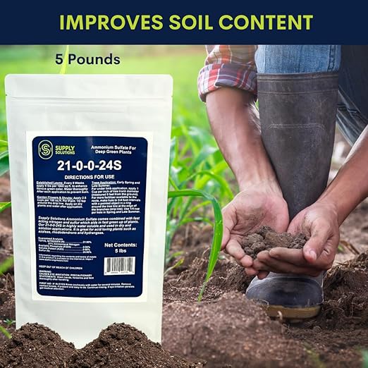 21-0-0-24S Ammonium Sulfate for Deep Green Plants - Soil Acidifier for Blueberry Blooms, Azalea and Magnolia Tree Fertilizer - Sulfur for Plants Nitrogen Fertilizer (5 Pounds)