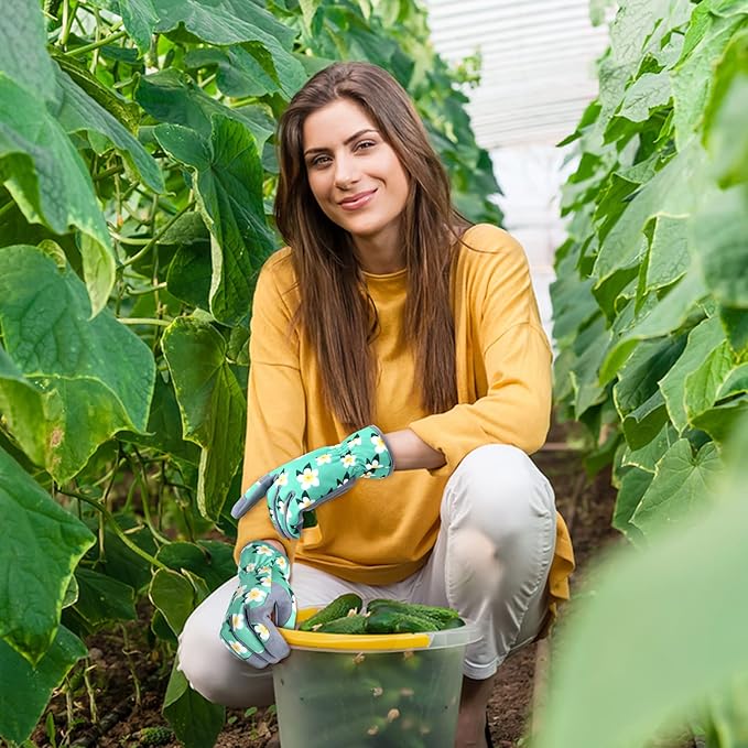 Womens Gardening Weeding Working Gloves, Leather Garden Glove for Women Thorn Proof No Stab for Digging, Planting,Pruning