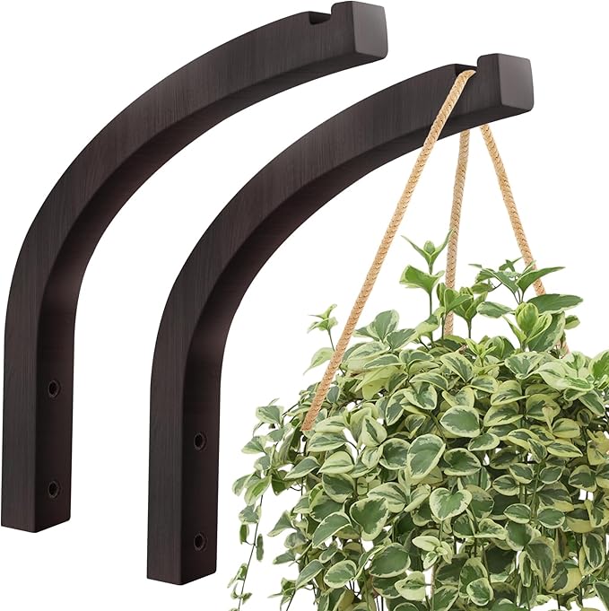 FGSAEOR Stylish Wooden Plant Hanger, 2 Pack 8 Inch Indoor Outdoor Wall Hooks for Planter Basket Hanging Flower Pot Bracket Lanterns Wind Chimes Decoration, Premium Beech Wood Home Decor, Walnut Color